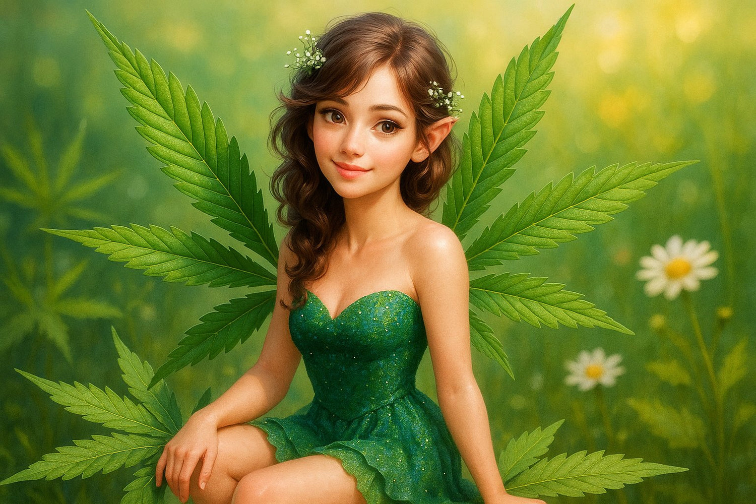 A pixie with Cannabis Leaf wings for our CBD product range